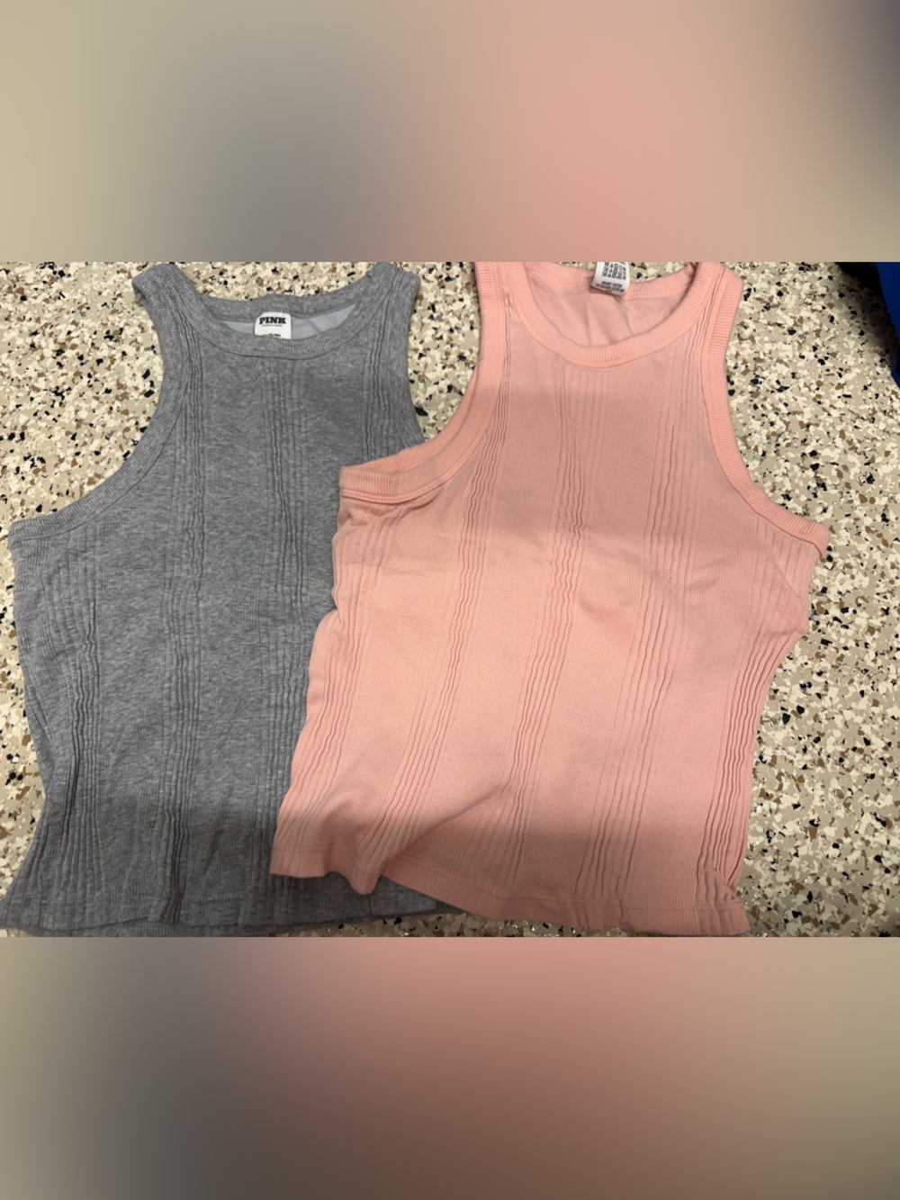 PINK Victoria's Secret Ribbed Tank Tops in Gray & Light Pink (2-Pack)